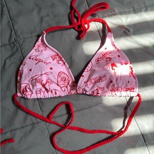 Pink and Red country Bikini Top
